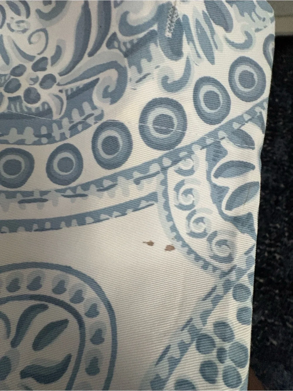 Blue and White Medallion shower curtain - with button hole opening for hooks